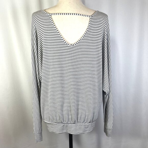Eberjey French Terry Top Size Large Striped White Gray Dolman Long Sleeves - Picture 5 of 11